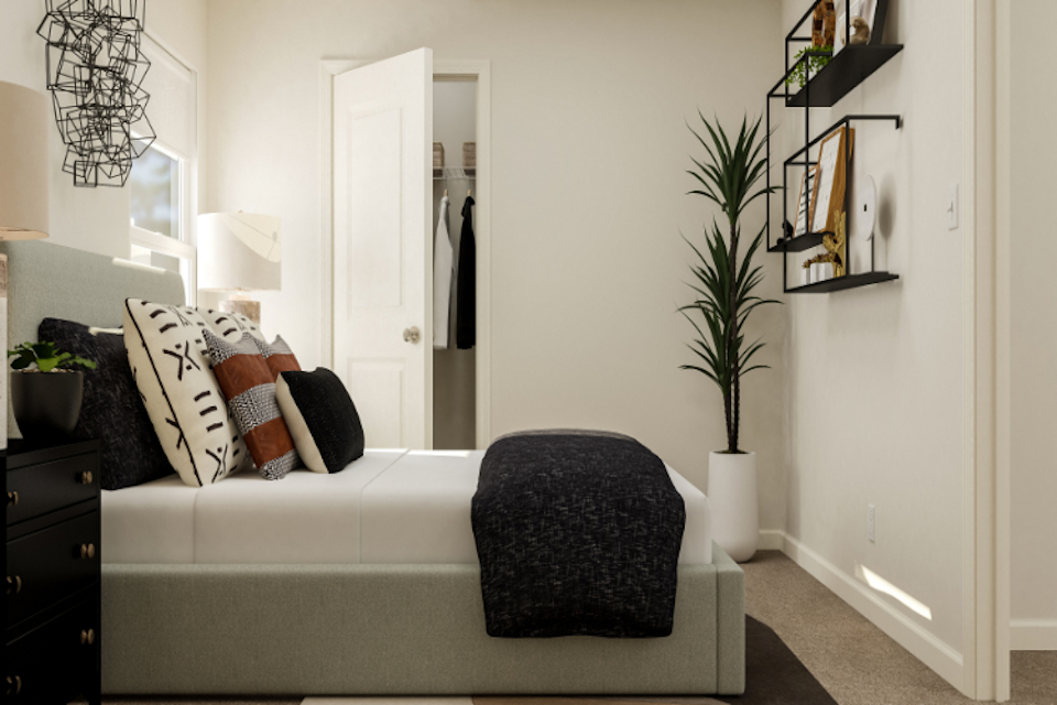 A white couch in a room.