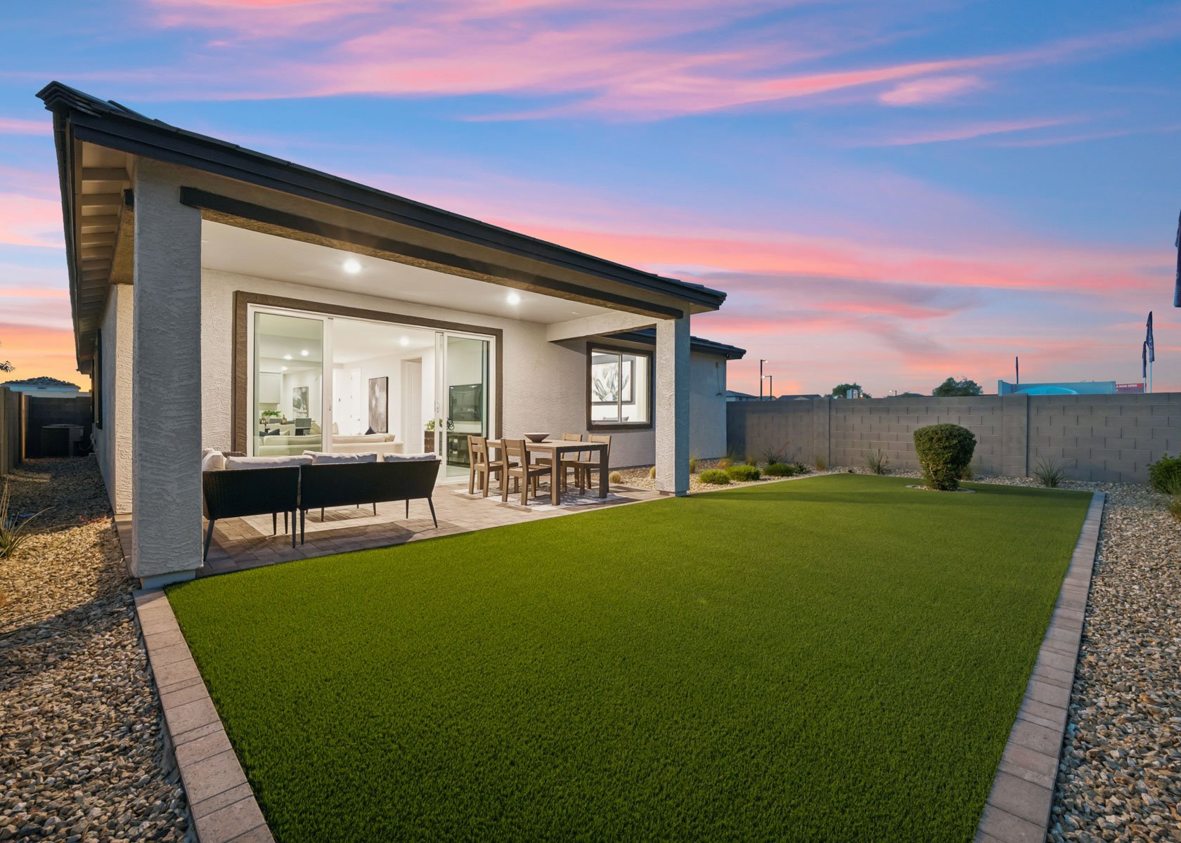 A house with a lawn.