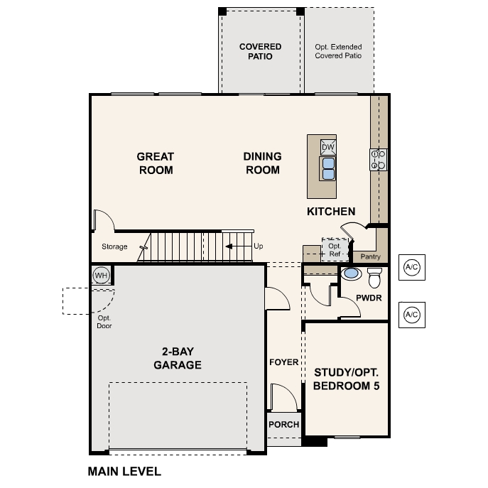Diagram, engineering drawing of a Spanish New Home floor plan at Palomino Ranch of 1 story 3-5 bedroom floor plan in Maricopa AZ USDA Loan VA Loan Eligible Near 347 with community amenities near park