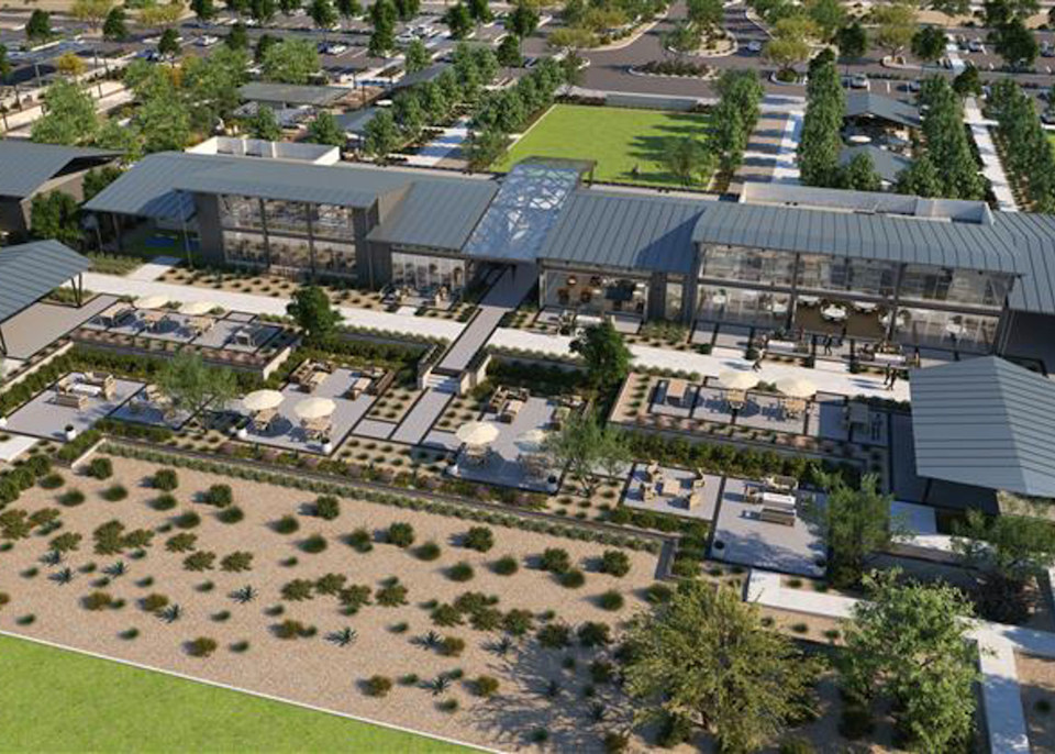 A high angle view of a building.