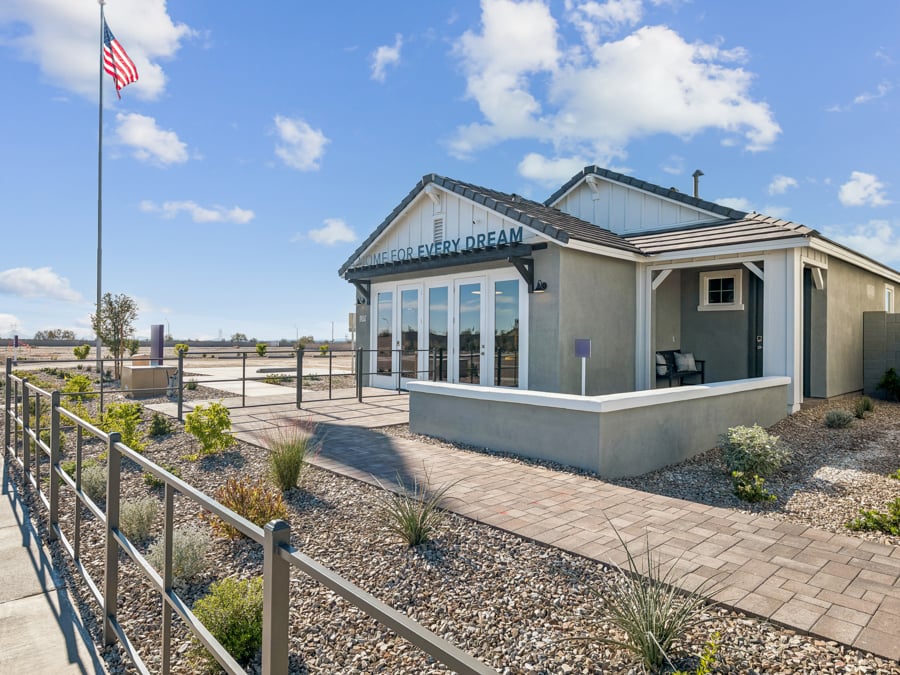 A building with a flag on top.