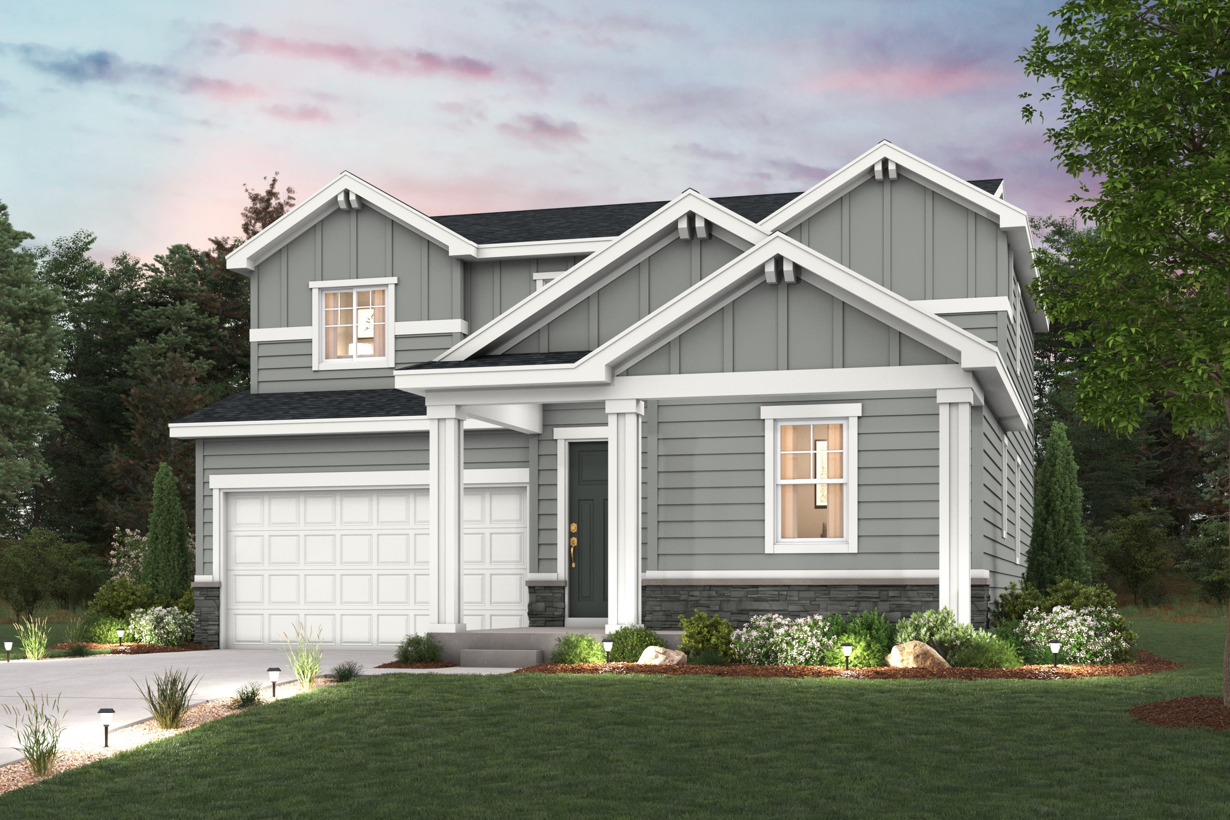 Marion Elevation C rendered image of home with landscaping and driveway