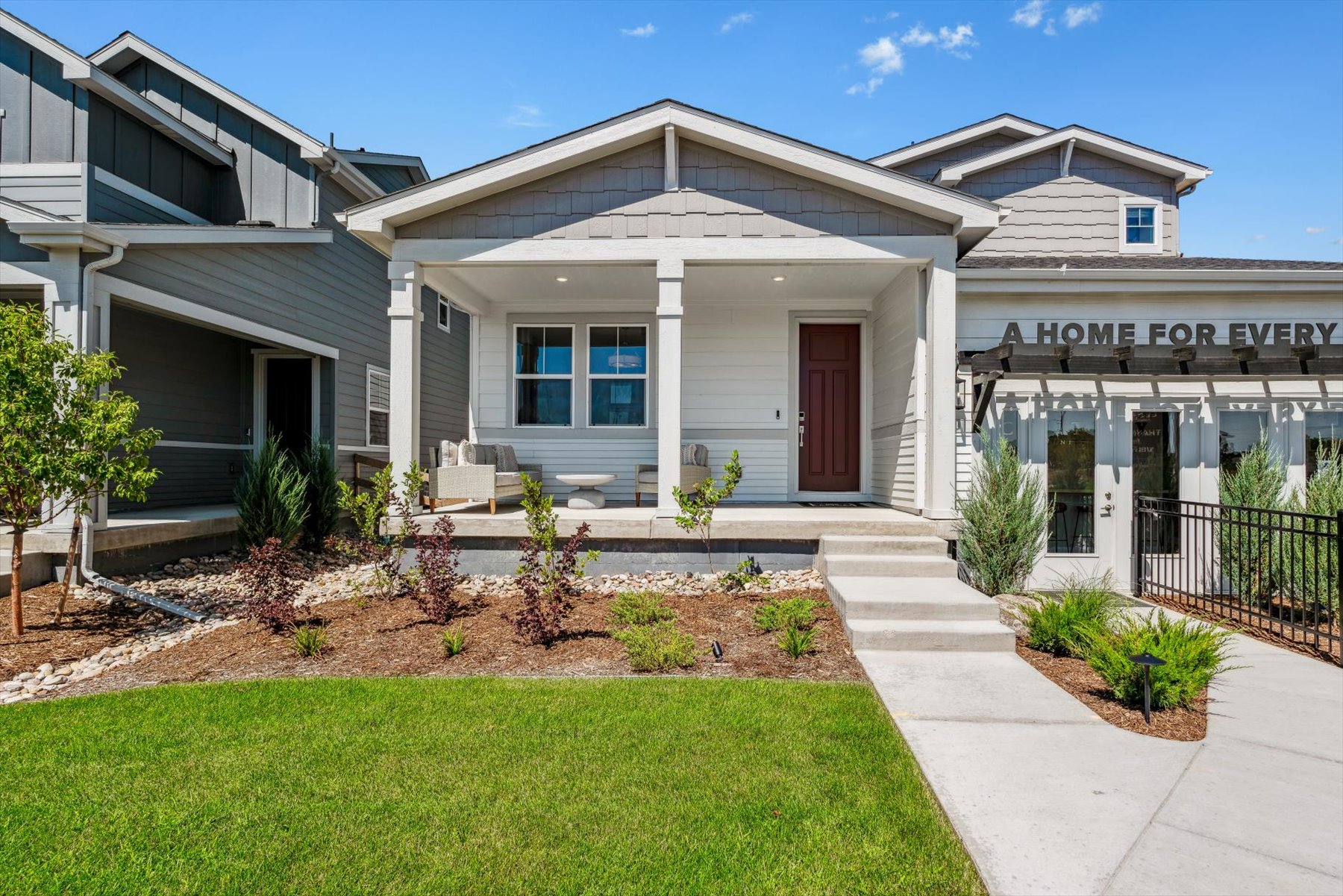 A house with a front yard.