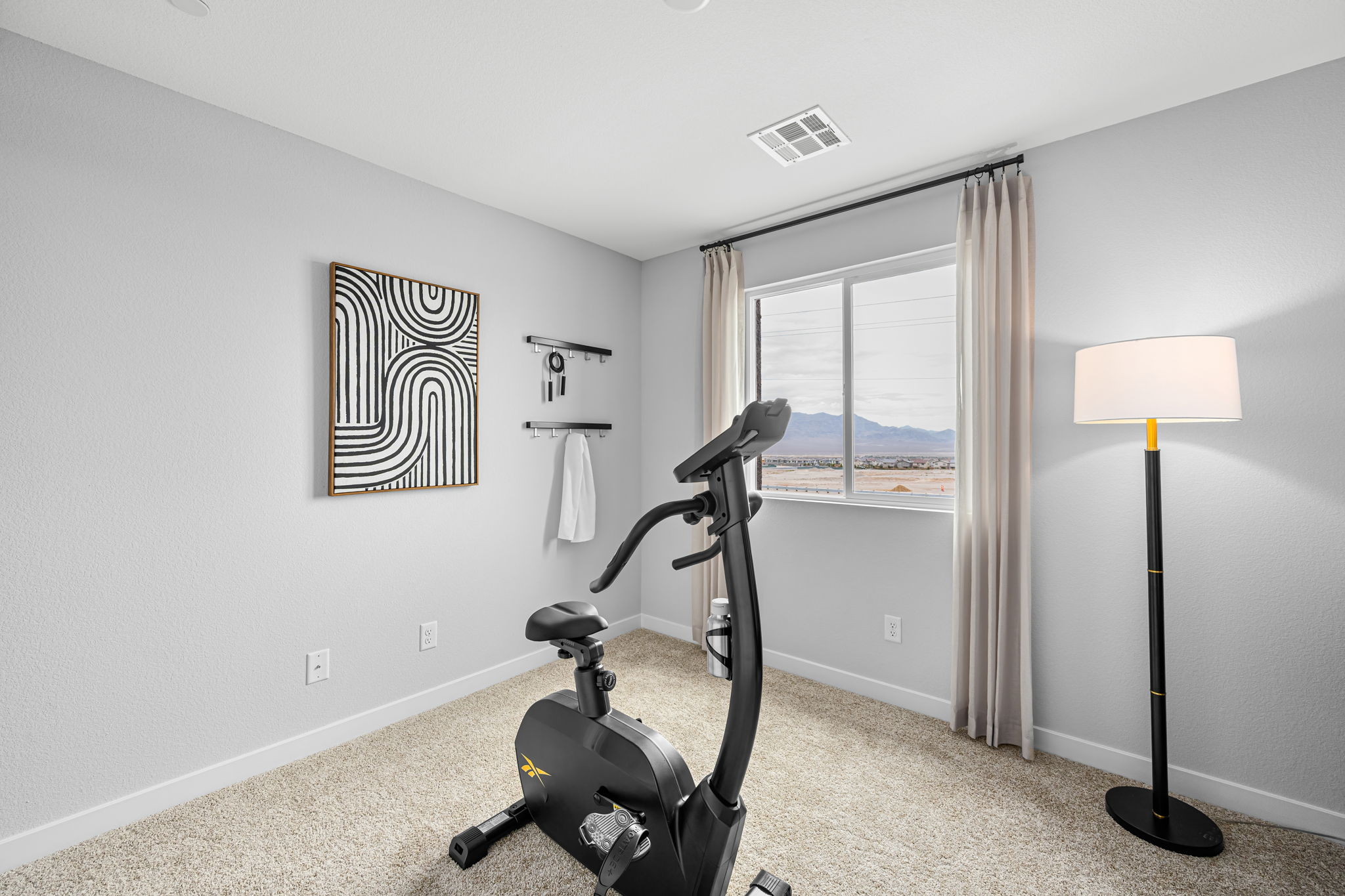 A room with a vacuum and a window.