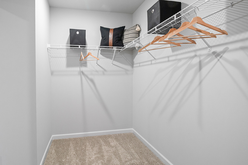 A room with a bed and a rug.