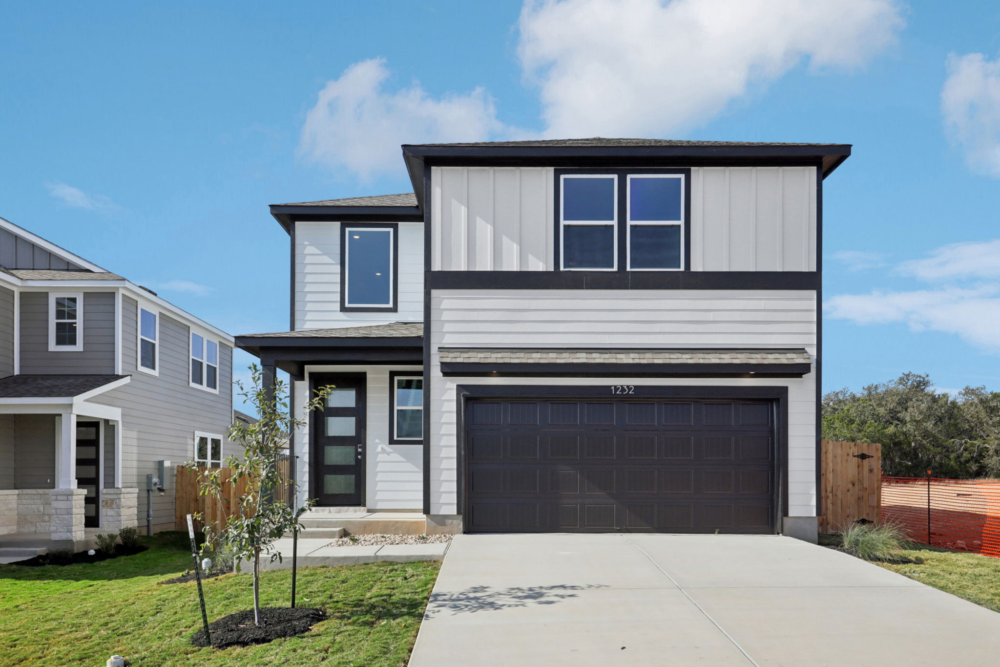 A house with a garage.