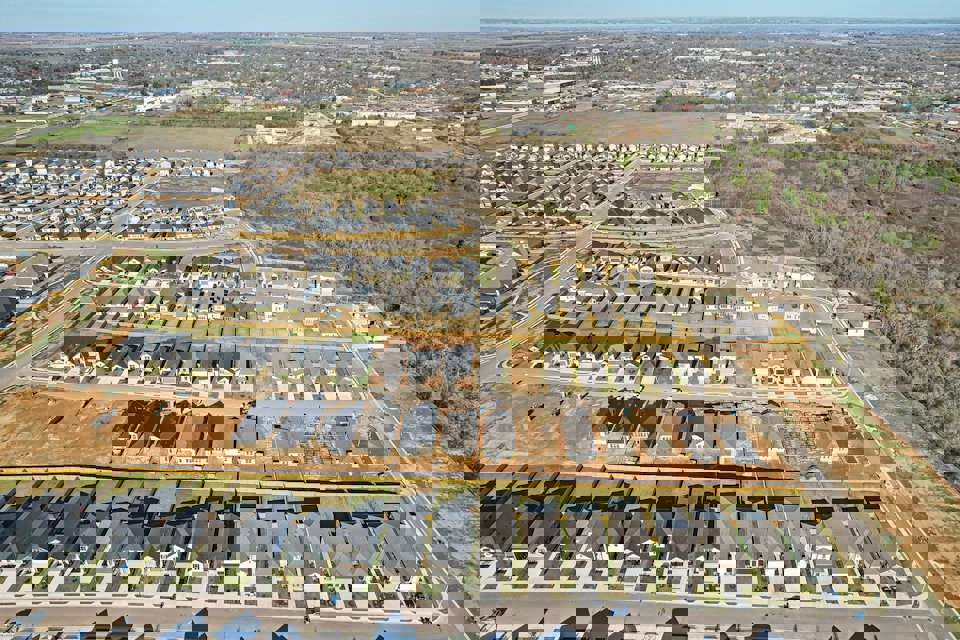 An aerial view of a city.