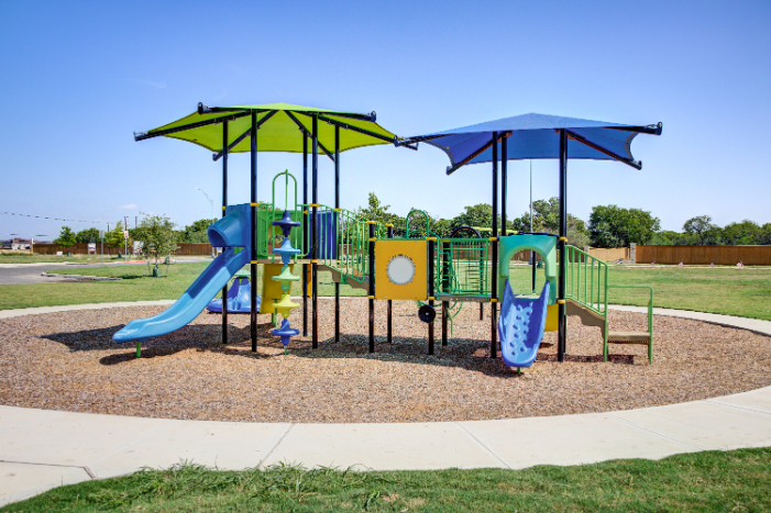 A playground with a slide.