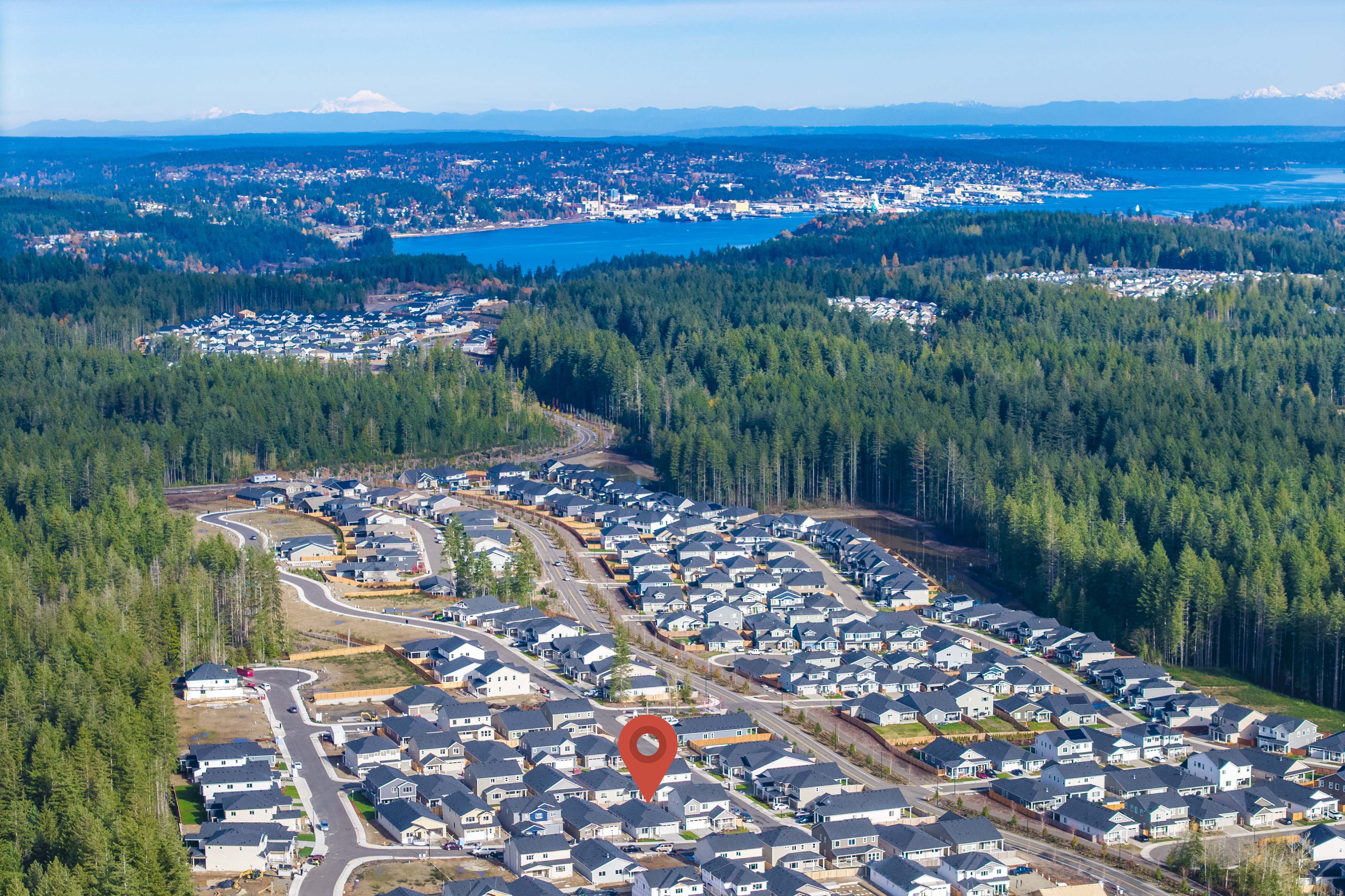 A large city with many trees.
