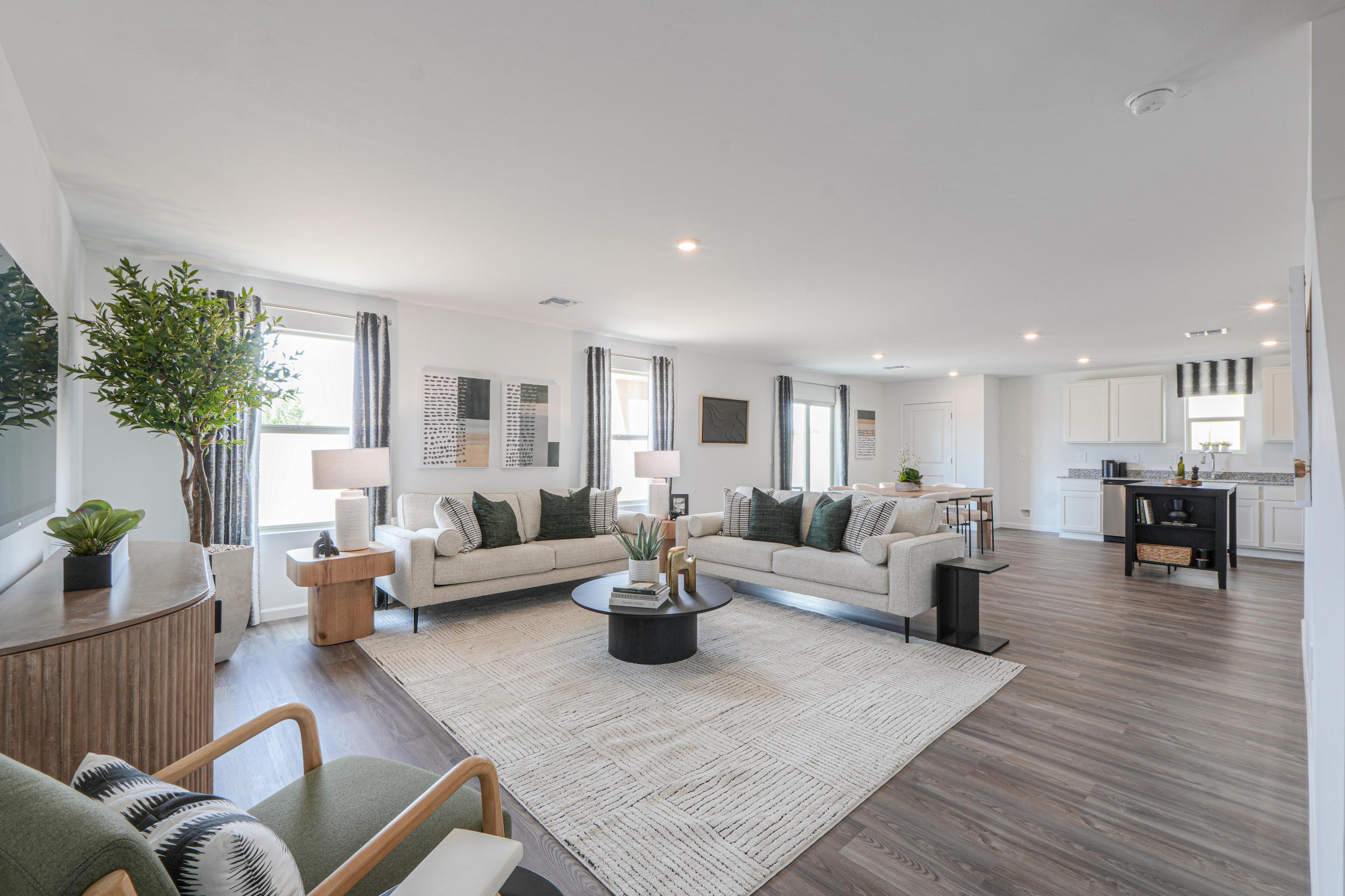 A living room with a fireplace.