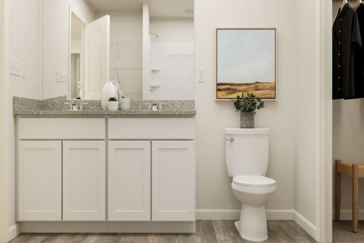 A bathroom with a toilet and sink.