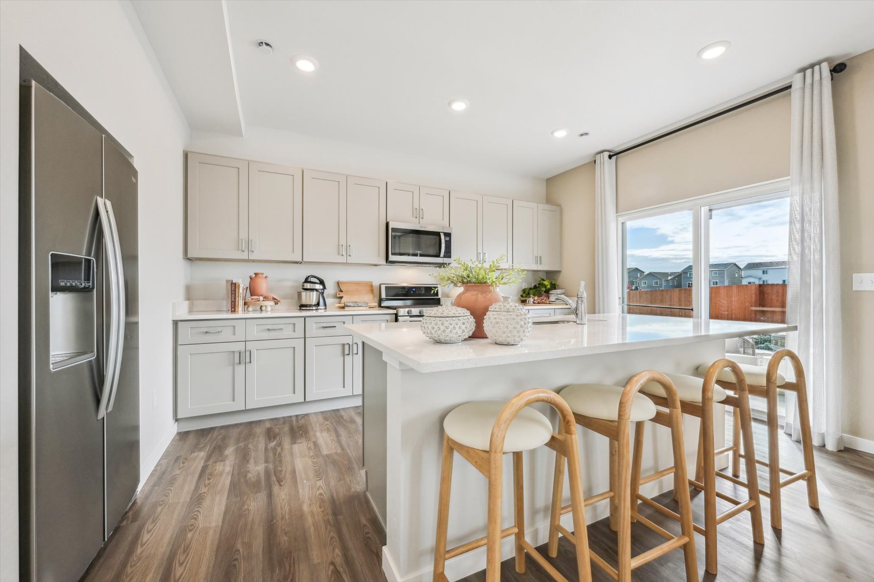 A kitchen with a large island.